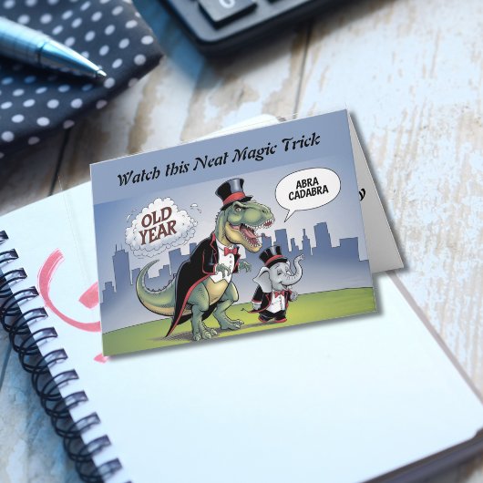 Tレックスと象の新しい年の魔法トリック新しい年 カード