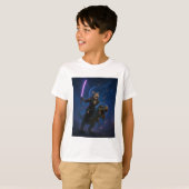 Tレックスに乗る銀河サムライ猫 Tシャツ (正面フル)