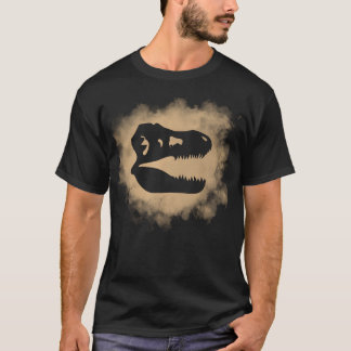 Tレックスのスカルのシルエットの塵の（ばちゃばちゃ）跳ねるのTシャツ Tシャツ