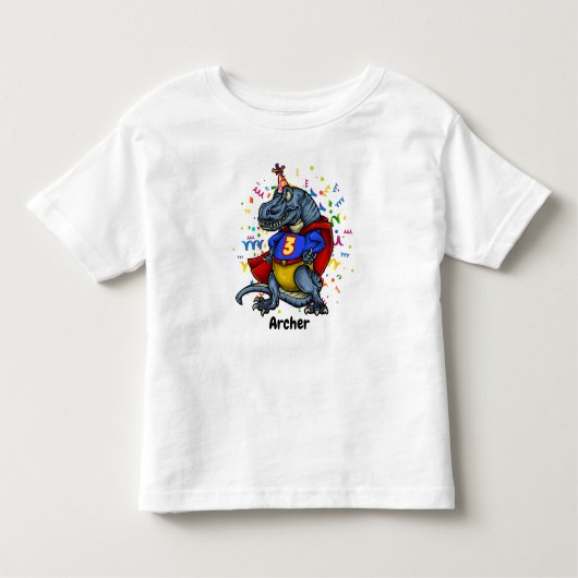 Tレックスのスーパーヒーローの第3誕生日 トドラーTシャツ (正面)