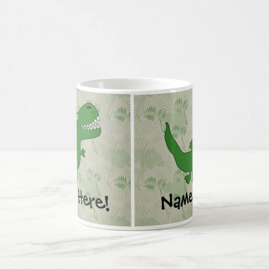 Tレックスのティラノサウルス・レックスのレックスの恐竜の漫画は男の子をからかいます コーヒーマグカップ (中央)