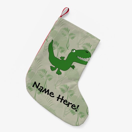 Tレックスのティラノサウルス・レックスのレックスの恐竜の漫画は男の子をからかいます スモールクリスマスストッキング (正面 (吊り時))