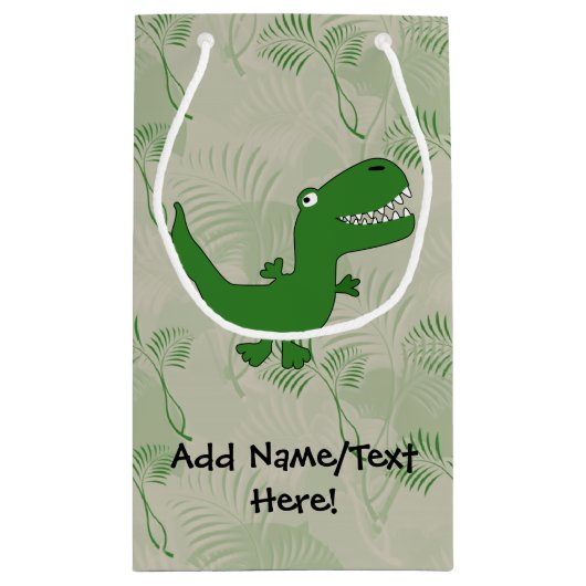 Tレックスのティラノサウルス・レックスのレックスの恐竜の漫画は男の子をからかいます スモールペーパーバッグ (裏面)