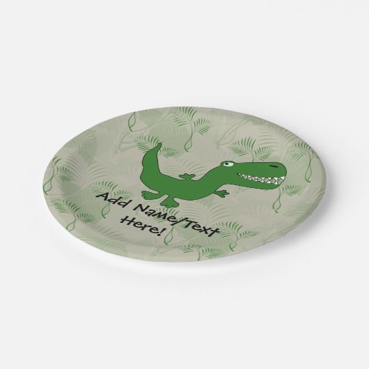 Tレックスのティラノサウルス・レックスのレックスの恐竜の漫画は男の子をからかいます ペーパープレート (アングル)