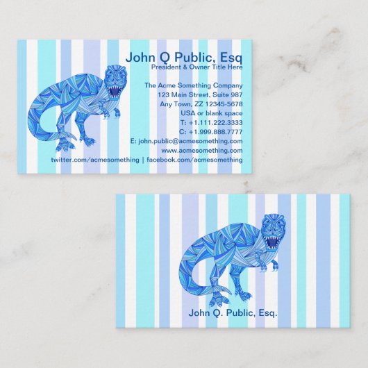 Tレックスの先史時代カラフルのストライプ恐竜 名刺 (正面/裏面)