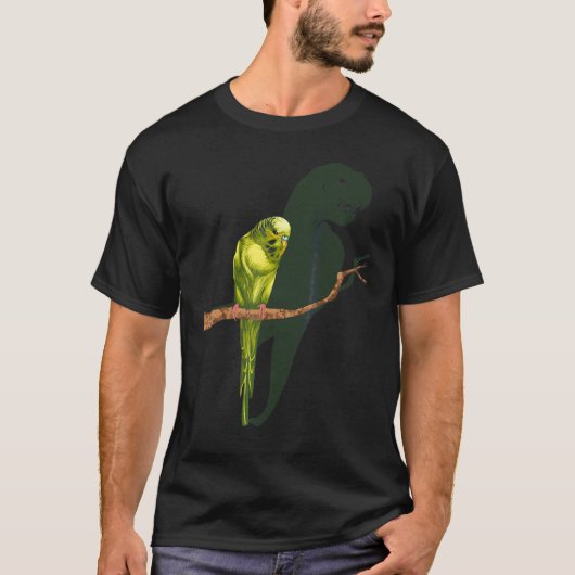 Tレックスの影 青いセキセイインコのミーム インコ 鳥 Tシャツ (正面)