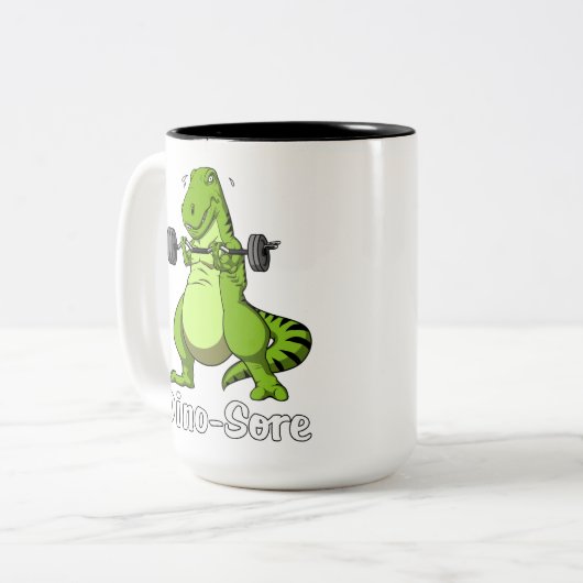 Tレックスの恐竜のフィットネスのトレーニングの体育館の訓練 ツートーンマグカップ (正面左)