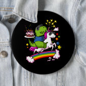 Tレックスの恐竜の乗馬のユニコーンの誕生会 缶バッジ (インサイチュ)