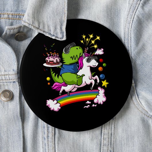 Tレックスの恐竜の乗馬のユニコーンの誕生会 缶バッジ (インサイチュ)
