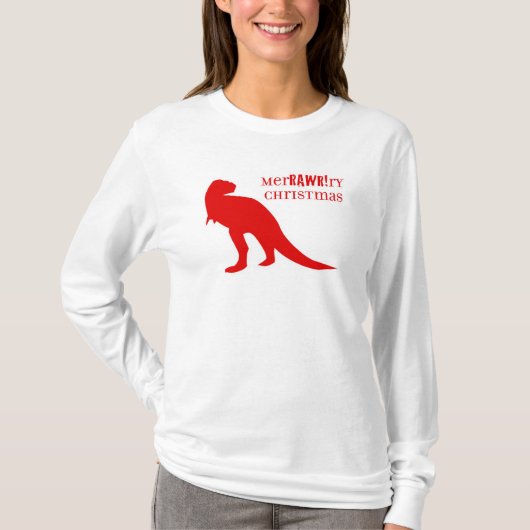 TレックスのmerRAWRryクリスマス Tシャツ (正面)