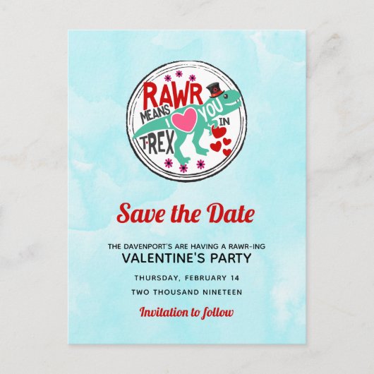 TレックスのTop Hat おもしろい Valentine Save the Date ポストカード (正面)