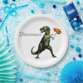 Tレックスはナイフ及びフォークを持つ鶏を食べます: Dinersaur… ペーパープレート (パーティー)