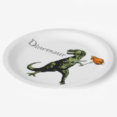 Tレックスはナイフ及びフォークを持つ鶏を食べます: Dinersaur… ペーパープレート (アングル)