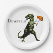 Tレックスはナイフ及びフォークを持つ鶏を食べます: Dinersaur… ペーパープレート (正面)