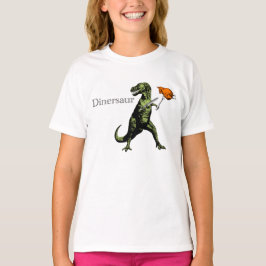 Tレックスはナイフ及びフォークを持つ鶏を食べます: Dinersaur… Tシャツ
