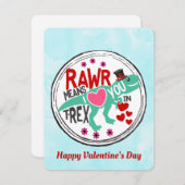 Tレックスイントップハットかわいいバレンタおもしろいイン シーズンカード (正面/裏面)