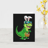 Tレックスイースターバニーと卵バスケットおもしろい恐竜B カード (黄色い花)