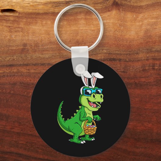 Tレックスイースターバニーと卵バスケットおもしろい恐竜B キーホルダー (正面)
