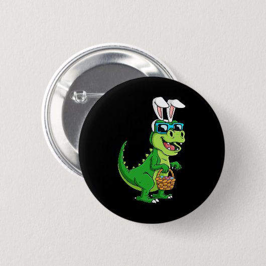 Tレックスイースターバニーと卵バスケットおもしろい恐竜B 缶バッジ (正面&裏面)