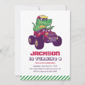 Tレックスカッコいいモンスタートラック恐竜子供の誕生日 招待状 (正面)