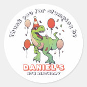 Tレックスカッコいい恐竜キッズボーイズバースデーパーティー ラウンドシール (正面)