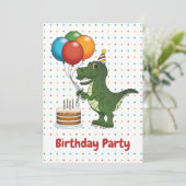 Tレックスカラフルバルーンキッド誕生日 招待状 (スタンド正面)