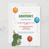 Tレックスカラフルバルーンキッド誕生日 招待状 (裏面)