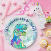 Tレックスカラフル5th誕生日パーティー ペーパープレート (パーティー)