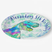 Tレックスカラフル5th誕生日パーティー ペーパープレート (アングル)