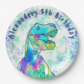 Tレックスカラフル5th誕生日パーティー ペーパープレート (正面)