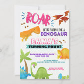 Tレックスガールズ恐竜の誕生日パーティー 招待状 (正面)
