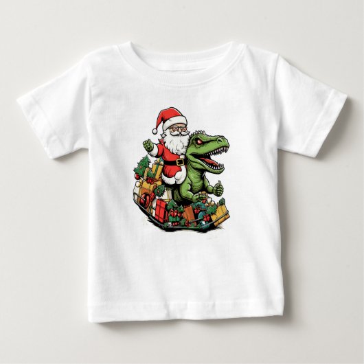 Tレックスクリスマス | おもしろいフェスティバル ベビーTシャツ (正面)