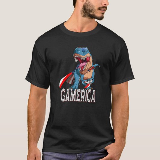 TレックスゲームGamerica - おもしろい Gaming Tレックスゲーマー4 Tシャツ (正面)