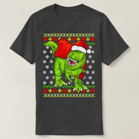 Tレックスサンタクロース醜いクリスマスセーター Tシャツ (デザイン正面)