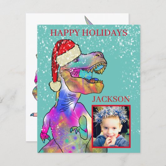 Tレックスサンタ恐竜フォトキッズバジェット (正面/裏面)