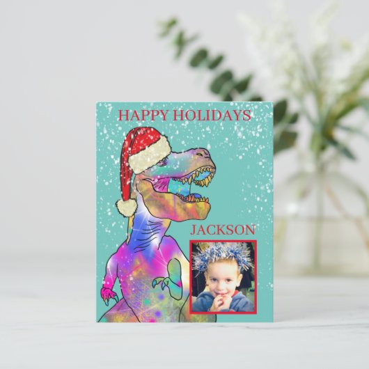 Tレックスサンタ恐竜フォトキッズバジェット (スタンド正面)