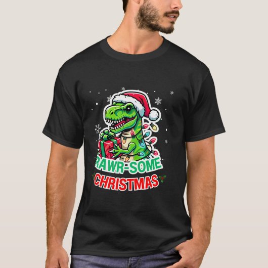 Tレックスサンタ・ハット・クリスマスを楽おもしろいしむ Tシャツ (正面)