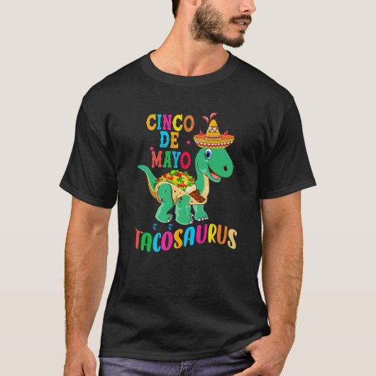 Tレックスシンコデマヨおもしろいタコサウルス Tシャツ (正面)