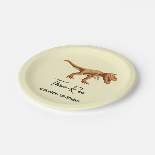 Tレックスシンプル恐竜サードバースデーパーティー ペーパープレート (アングル)