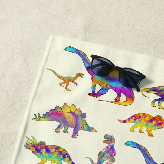 Tレックスステゴサウルスブロントサウルスラプター恐竜アート ビーチタオル (インサイチュ)