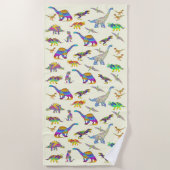 Tレックスステゴサウルスブロントサウルスラプター恐竜アート ビーチタオル (正面)