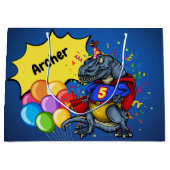 Tレックススーパーヒーロー5誕生日 ラージペーパーバッグ (正面)