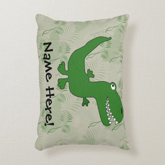 Tレックスティラノサウルスレックス恐竜の漫画の子供の少年 アクセントクッション (正面(垂直))