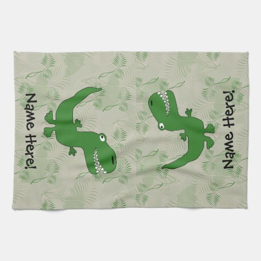 Tレックスティラノサウルスレックス恐竜の漫画の子供の少年 キッチンタオル (横)