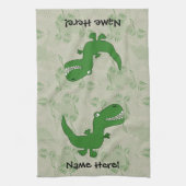 Tレックスティラノサウルスレックス恐竜の漫画の子供の少年 キッチンタオル (縦)