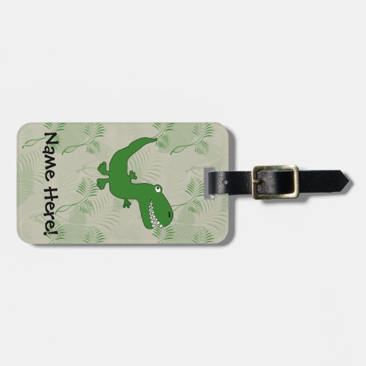 Tレックスティラノサウルスレックス恐竜の漫画の子供の少年 ラゲッジタグ (正面横)