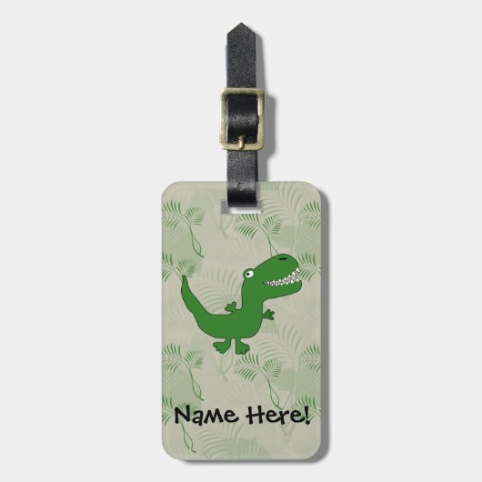 Tレックスティラノサウルスレックス恐竜の漫画の子供の少年 ラゲッジタグ (正面縦)