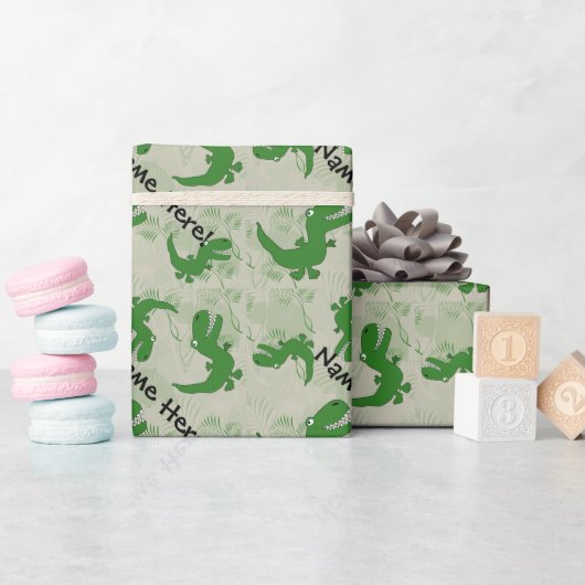 Tレックスティラノサウルスレックス恐竜の漫画の子供の少年 ラッピングペーパー (ベビーシャワー)