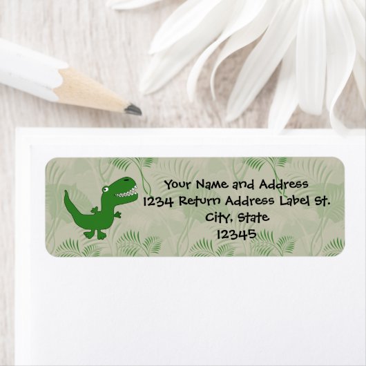 Tレックスティラノサウルスレックス恐竜の漫画の子供の少年 ラベル (インサイチュ)