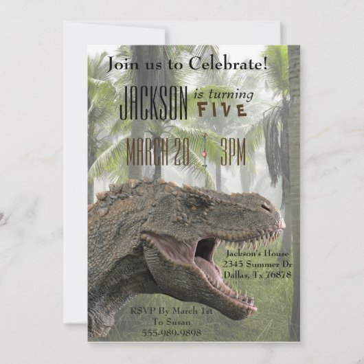 Tレックスティラノサウルスレックス恐竜誕生日招待状 招待状 (正面)